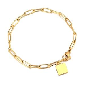 18K Gold Plated Paperclip Link Bracelet – Stainless Steel, Charm Detail